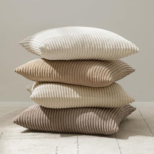 MIULEE Spring Pack of 2 Corduroy Pillow Covers Soft Soild Cushion Cases Decorative Square Throw Pillow Covers Cream White ...