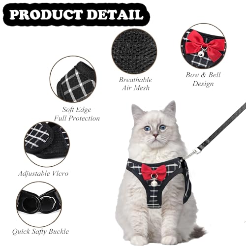 Cat Leash and Harness Set,Breathable Dog Harness,Pet Harness,Adjustable Mesh cat Harness and Leash Escape Proof for Puppy ...