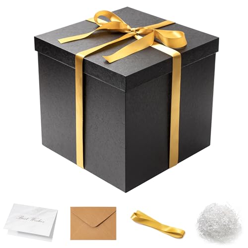 Mefleet Large Gift Box with Lid for Presents 12x12x12 Inches Extra Big Deep Square Black Boxes 1 Pack for Christmas, Birth...