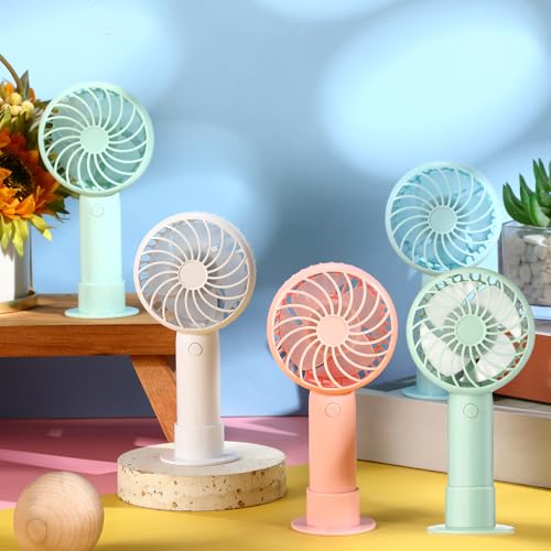 Tujoe 6 Pcs Mini Powerful Handheld Fan 3 Speed Personal Small Portable Rechargeable Fan with Base USB for Women Eyelash Ma...