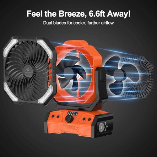 Odoland 40000mAh Camping Fan with LED Light, Battery Operated Oscillating Desk Fan with Remote & Hook, Rechargeable Outdoo...