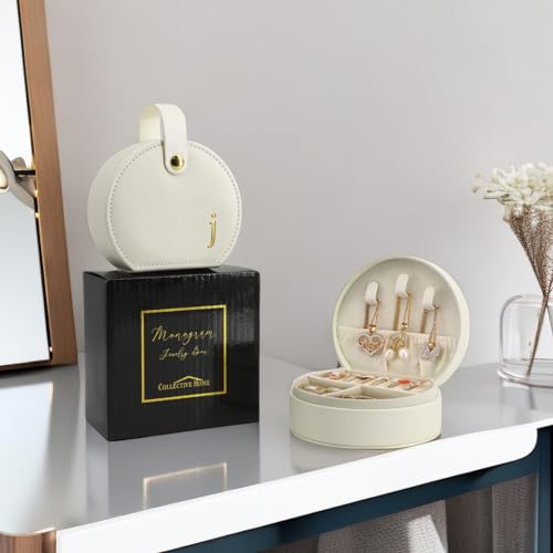COLLECTIVE HOME - Travel Jewelry Case, Elegant Half-Moon Design with Gold Monogram, Detachable Handle, Personalized Access...