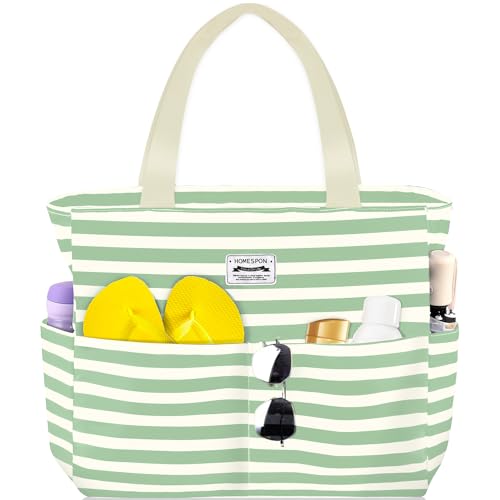 HOMESPON Large Waterproof Beach Bag for Women Sandproof Tote Bag Pool Bag with Zipper and Pockets for Travel Vacation Gym