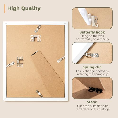 HappyHapi 8x10 Picture Frame Set of 6, 8x10 White Picture Frame Display Pictures 5x7 with Mat or 8x10 Without Mat. Wall Ha...