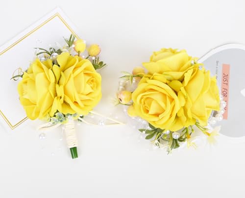 MAFELOE Corsage Boutonniere Set 2 Pieces, Artificial Rose Flowers Accessories for Wedding Prom Party Homecoming Celebratio...