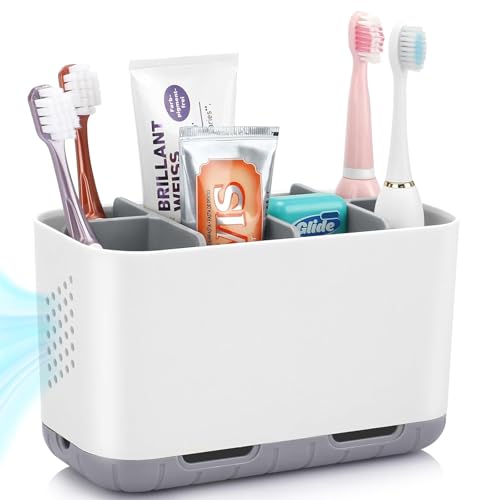 Boperzi Toothbrush and Toothpaste Holder Drainage for Bathroom Countertop with Adjustable Dividers, Large Toothpaste Caddy...