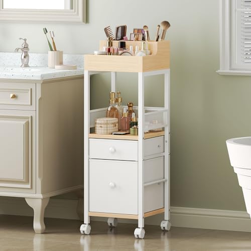 HOOBRO Makeup Organizer Cart, Floor Makeup Storage with Fabric Drawers, Mobile Vanity Organizer, Cosmetics Display Cases, ...
