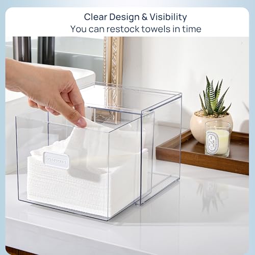 Vtopmart Disposable Facial Towels Holder,Clear Storage Drawer Compatible with Clean Skin Club Towel XL,Acrylic Box Hold 50...