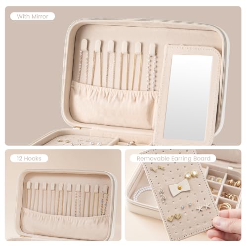 Lolalet Travel Jewelry Case for Women Girls, Travel Jewelry Organizer Box with Mirror & Clear Storage Bag, Small Portable ...