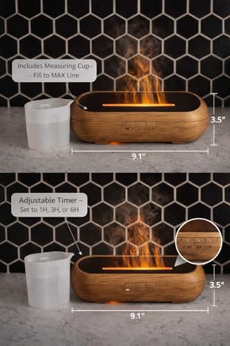 AquaAura Flame Diffuser – Flame Effect Essential Oil Diffuser & Humidifier, 160ml Aromatherapy Diffuser with 7 LED Colors,...