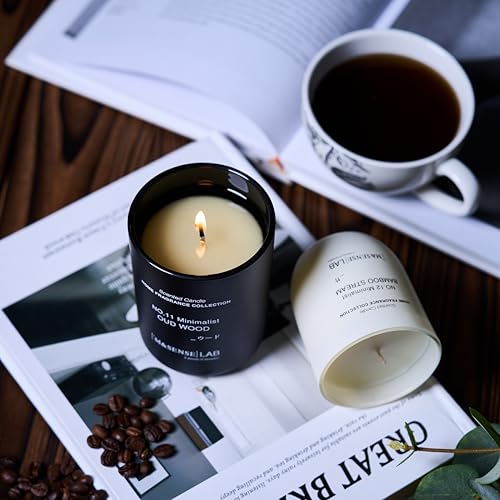 M&SENSE Natural Soy Large Candle| Vanilla Sandalwood | 16.6 oz, 95H Burn | Mini Spring Scented Candles for Relaxation, Val...