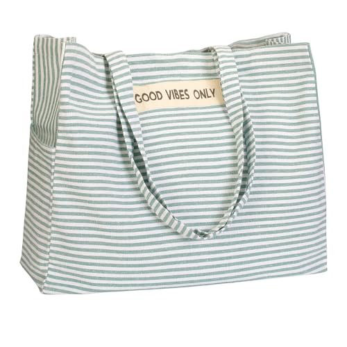 Folkulture Beach Bag For Women | 17 x 14 Inch - 100% Cotton Beach Tote Bag With Zipper Pocket Inside, Large Woven Pool Bag