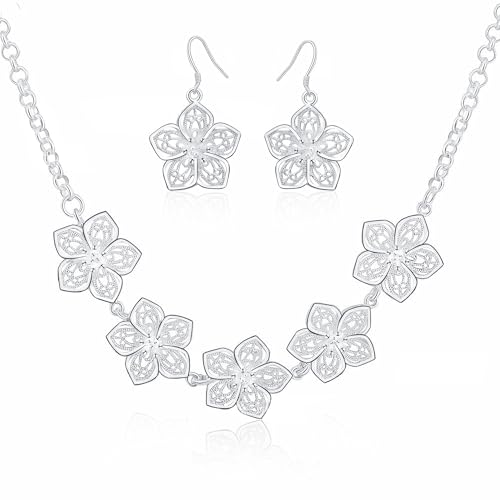 3 Circles Silver Hoop Earrings and Necklace Set for Women - 925 Plated Hypoallergenic Small Hoops