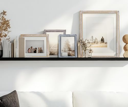Gdfmsc 4x6 Rustic Picture Frame with Mat for 3x5, Decorative Distressed Beaded Wooden Real Glass, Vertical or Horizontal D...
