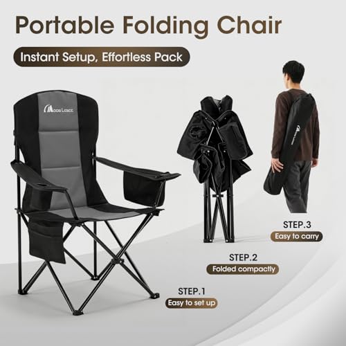 MOON LENCE Heavy Duty Camping Chair, 450LBS Capacity Folding Chair with Cup Holder & Cooler Bag, Portable Outdoor Chair fo...