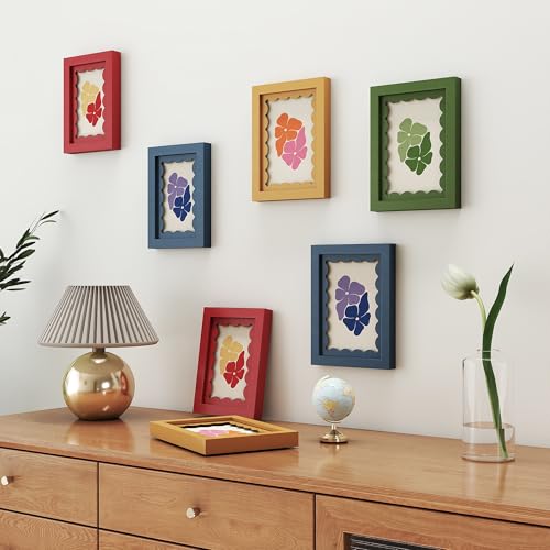 THKRLOF 5x7 Picture Frame with Real Glass, Wooden cute 5 x 7 Photo Frame with Wavy Mat for Tabletop and Wall Hanging, Blu...