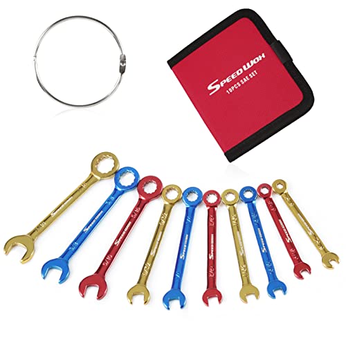 SPEEDWOX 10 Pcs Color Plated Open and Box End Mini Wrenches Color Coated Midget Wrench Set Mini Combination Wrench Set SAE...