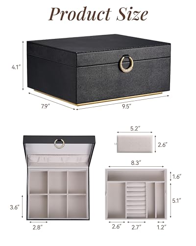 pickpiff 2 Layer Jewelry Box Organizer for Women, Jewelry Organizer with Handle & Removable Tray, Necklace Holder Ring Ear...