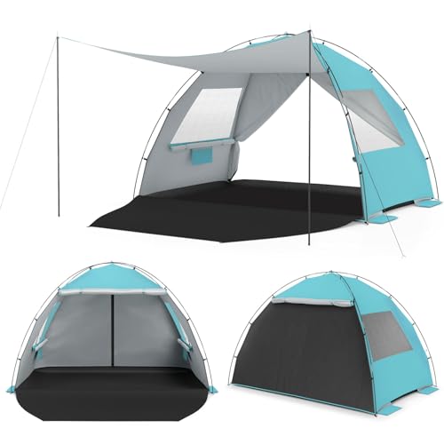 Tangkula 3/4/5/6 Person Pop Up Beach Tent with Canopy, UPF50+ Silver-Coated Lightweight Beach Sun Shelter with Extended Fl...