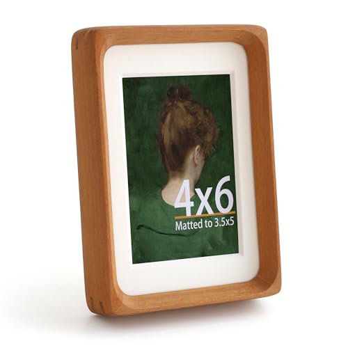 Zelvix Natural Teak Wood Picture Frame,Picture 3.5x5 with Mat or 4x6 Without Mat,Standing Desk Photo Frame 4 by 6,Plexigla...