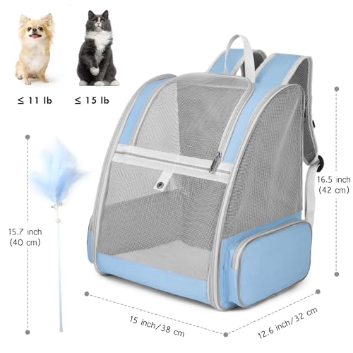 Cat Backpack Carrier, Large Pet Backpack with Kitten Wand Feather Toy for Medium Small Dog Cat Puppy Kitty Bunny up to 15l...