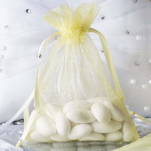 100 Count 5x7 inch Organza Gift Wrap Bags Yellow for Baby Shower,Christmas,Party Favors,Kids Birthday,Wedding,Bridal Showe...