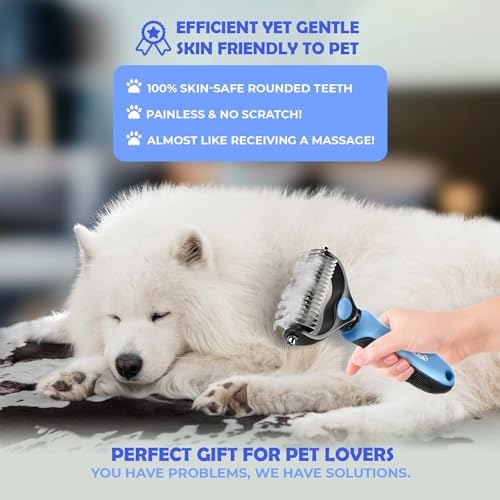 Undercoat Rake for Dogs & Cats, Dematting Comb with Extra Wide Double-Sided Stainless Steel Teeth for Detangling, Desheddi...