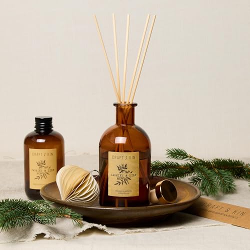 Craft & Kin Lily & Jasmine Diffuser Reed Diffuser | All Natural Essential Oil & 8 Rattan Scent Sticks | Reed Diffusers for...