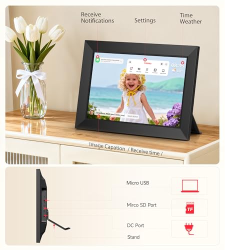 BIGASUO Digital Picture Frame, 10.1" Frameo Digital Frame WiFi with 32GB Memory, 1280x800 IPS Touch Screen, Send Photos/Vi...