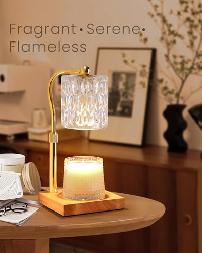 Candle Warmer Lamp Adjustable Height with Timer Dimmer, Dimmable Glass Wax Melt Warmer Light for Scented Jar, Present for ...