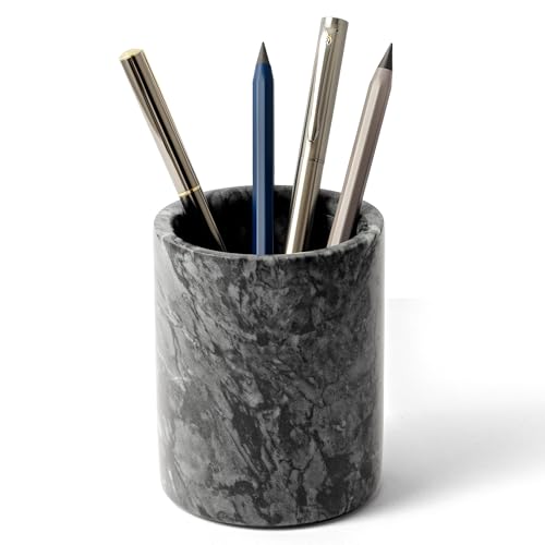 WORHE Pen Holder Stand Italy Natural Premium True Marble Makeup Brush Holders, Tableware Organizer Desk Pencil Cup for Hom...