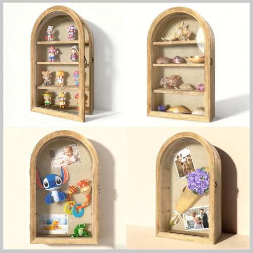 REFGY Arched Shadow Box Frame 16.3"x9.8" for Flowers & Photos - 3.9" Deep Wooden Shadowbox Picture Frame with 4 Removable ...