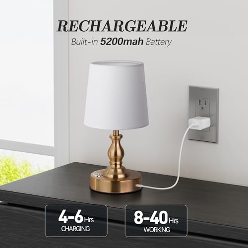 PARTPHONER Mini Cordless LED Table Lamp, 5200mAh Rechargeable Battery Operated Lamp, 3-Level Brightness, Touch Dimmable De...