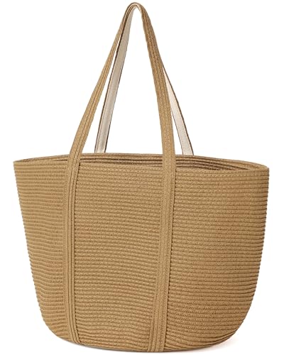 Straw Bag, Beach Bag Straw Beach Bags for Women Foldable Packable Beach Tote Lightweight Large Shoulder Handbags