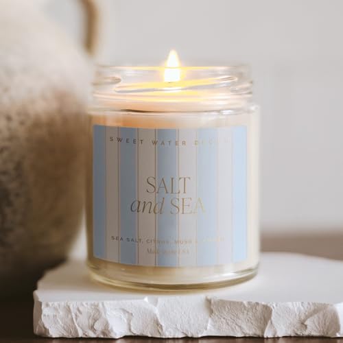 Sweet Water Decor Salt and Sea Patterned Candle – Soy Candles with Sea Salt, Citrus, Musk, Amber Aroma– 40 Hour Burn – 9oz...