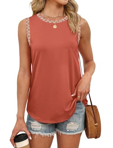 Sampeel Tank Tops for Women Round Neck Boho Color Block Sleeveless Tops Summer Beach Vacation Clothes Curved Hem