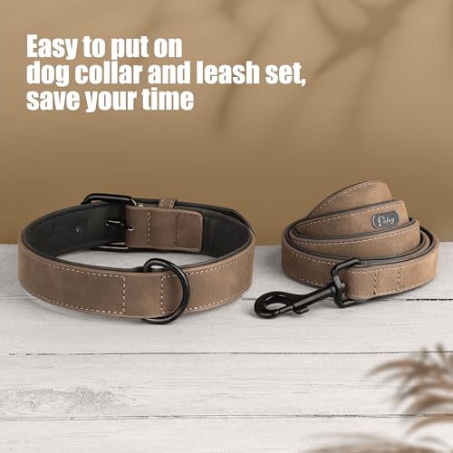 Didog Soft Padded Leather Dog Collar and Leash Set, Adjustable Dog Leash and Collar Set with Metal Buckle, Breathable Dog ...