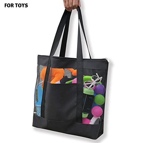 hsmyank 2Pack Lightweight Mesh Tote Bag,Sandproof Beach Bags with Zipper &Double Pocket For Groceries,Poolside,Travel,Towels