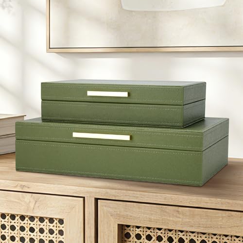 Kesiya Decorative Storage Boxes with Lids, Set of 2 PU Leather Memory Box for Keepsakes, Beautiful Large Decorative Box fo...
