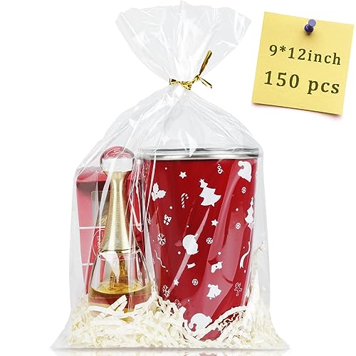 Labeol 150pcs Cellophane Bags 9x12 Treat Bags with Ties Clear Gift Candy Bag Cookie Bag for Packaging Party Favor Plastic ...