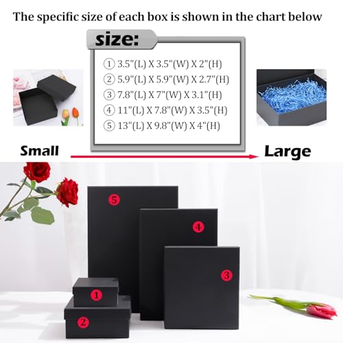 Giftilious Black Gift Boxes, a Set of 5 Gift Boxes with Lids for Presents, Pre-Wrapped Boxes for Gifts, Sturdy Present Box...