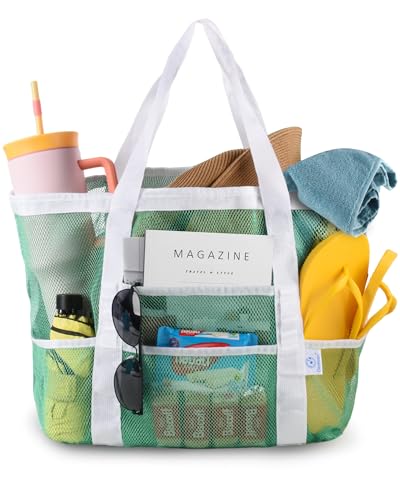 Genteen Mesh Beach Bag,Large Beach Totes for women Large Foldable Mesh Swimming Pool & Vacation Essentials Bag