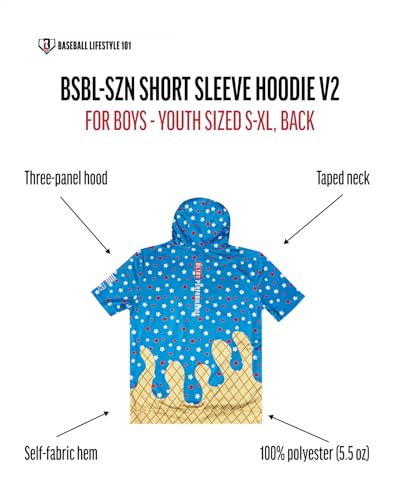 Baseball Lifestyle 101 BSBL SZN Youth Short Sleeve Hoodie with Front Pouch Pocket V2 Ice Cream Sizes Youth Small to XL