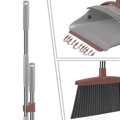 Ivandar Broom with Dustpan Combo Set, 50.6 inch Long Handle, Upright Standing Broom and Dustpan Set Quiet Cleaning Tool Sw...