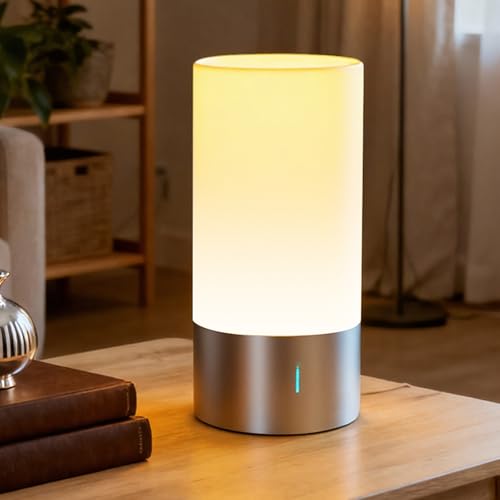 Famigreta Table Lamp, Bedside Touch Control Lamp for Bedroom 3 Level Dimmable Warm White Lights with 256 RGB Color Mode Mo...