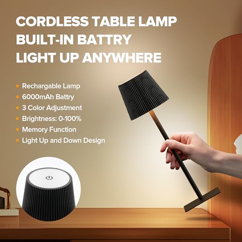 LUTEC 2 Pack Cordless Table Lamp,6000mAh Rechargeable Battery Operated Desk Lamp,Two Adjustable Heights,Waterproof, Touch ...