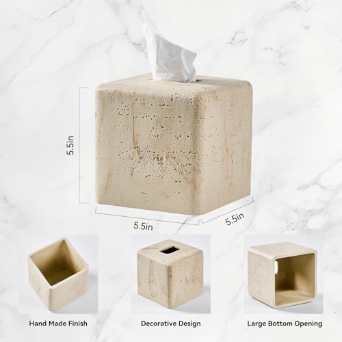 Natural Travertine Textures Tissue Box Cover Square for Home Decor,Resin Heavy Tissue Box Holder for Bathroom Countertop,T...