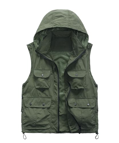 M2C Mens Hooded Mesh Multiple Pockets Traveling Vest