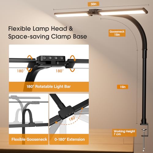 SIBRILLE LED Desk Lamp for Home Office - Dimmable Computer Desk Light with Clamp, Modern Architect Task Lamp with Color Ch...