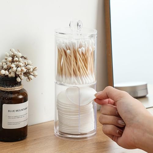 AkoSlale 10oz Clear Plastic Cotton Round Holder Organizer - Shatterproof Vertical Makeup Pad Dispenser Canister with Lid f...